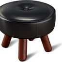 13in Small Foot Stool Ottoman, Round Faux Leather Foot Rest, Footstool Ottomans with Rubber Legs Under Desk, Footrest for Couch, Living Room, Bedroom, Office, 13''L x 13''W x 10.2''H, Black