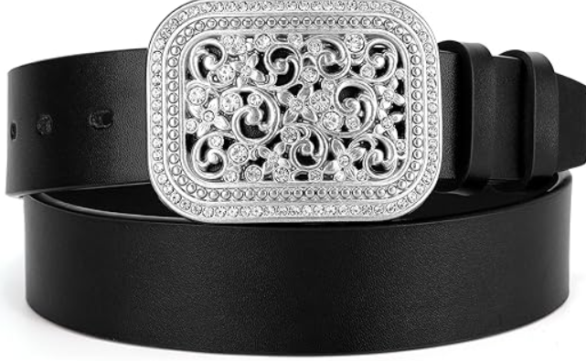 Women Men Western Genuine Leather Belt Cowgirl Cowboy Floral Engraved Tooled Belt Strap Embossed Scrollwork Buckle (Fit waist 29-32 inch)