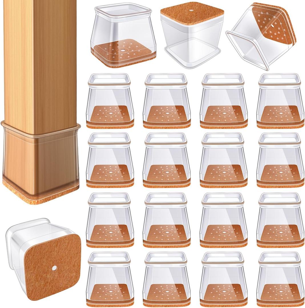 24 Pcs Chair Leg Floor Protectors for Hardwood Floors Square Silicone Covers to Protect Wood Tile Floors Felt Pads Furniture Leg Caps Anti-Scratch Reduce Noise (Fit:1-1/16" to 1-5/8")