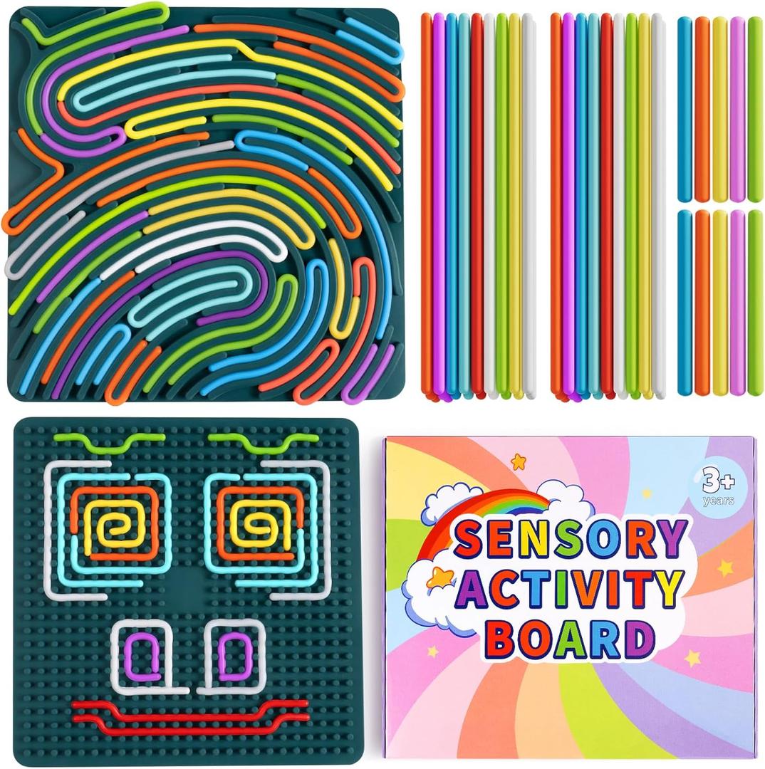 Sensory Activity Board - Large Silicone Fidget Toy for Autism, Anxiety, Stress Relief, Calming & ADHD, Double-Sided Silent Sensory Activities for 3+ Kids, Adults with Portable Travel Bag & 30 Strings