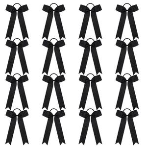 DEEKA 16 PCS Collegiate Style Ponytail Holders - Long Tail Skinny Handmade Bows for Girls, Teens, Softball, Cheerleaders, Sports - Black (5.5 x 9 Inch(Pack of 16))