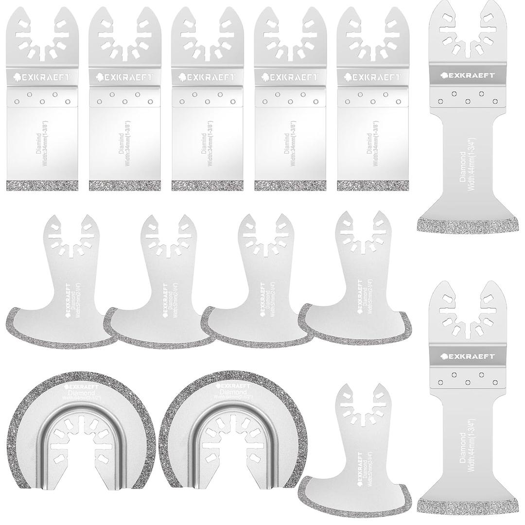 EXKRAEFT 14 PCS Grout Removal Tool Blades for Grout Removal Tile Mortar Concrete Masonry, Diamond Oscillating Tool Blade Fit Milwaukee Ryobi Rockwell Fein