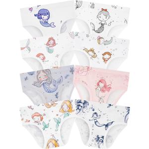 BliBliTaTa Girls' Underwear,Soft Cotton Tagless Panties for Toddlers' & Little Kids Comfort,Breathable Briefs,8-Pack (5, Mermaid-fish-bubbles-dolphin-starfish-white-pink)