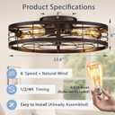 VOLISUN Caged Ceiling Fan with Light and Remote,23.6 inch Fandelier Ceiling Fan with Light Flush Mount, Farmhouse Bladeless Ceiling Fans with Lights for Kitchen,Bedroom