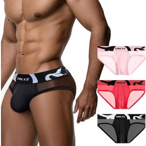 Meshal Sheer Men's Bikini Briefs Silky Smooth Sexy Seamless Lingerie See Through Bulge Ball Pouch Underwear (Black, M)