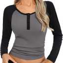 Kate Kasin Womens Henley Long Sleeve Shirts, Juniors Tops for Teen Girls, Cute Baseball Shirt School Trendy Clothes (Gray, XXL)