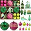 Dolicer 80 Pcs Christmas Tree Ornaments Vintage Christmas Ball Ornaments Set Green Red Glitter Christmas Decorations Shatterproof Large Hanging Ornament for Xmas Tree Holiday Party