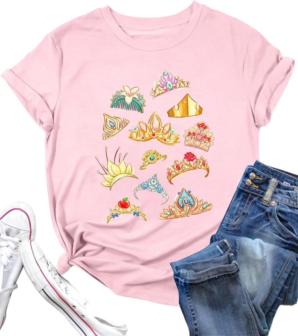 LAZYCHILD Magical Shirts for Women: Magic Kingdom T-Shirt Princess Bow Shirt Family Vacation Holiday Short Sleeve Tops Pink (Pink, M)