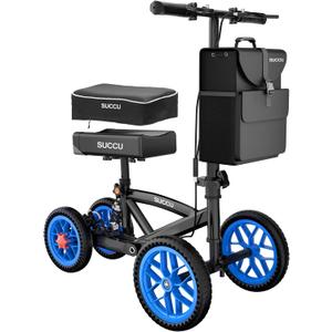 Knee Scooter for Adults for Foot Surgery, 11in Front Wheel Heavy Duty Knee Walker for Broken Foot, 350lbs Capacity Foldable Scooter Crutch Alternative with Disc Brake, Black