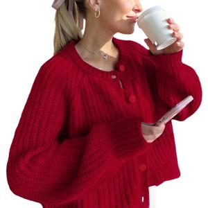 Wyeysyt Womens Cardigan Sweater Button Down Long Sleeve Chunky Soft Knit Sweater Fall Open Front Loose Casual Cardigan Coat (X-Small, Darkred)