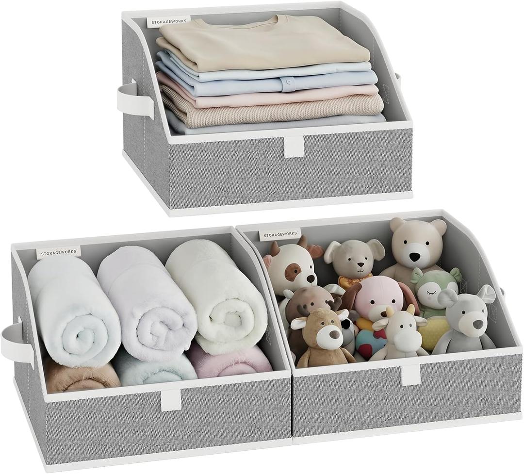 StorageWorks Closet Storage Bins, Trapezoid Organizer Box for Shelves, Fabric Clothes Bin, Foldable Organizing Baskets with Handles, Small, 3-Pack, Gray
