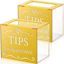 Vesici 1 Pcs Acrylic Tips Jar Donation Tip Bucket 6 x 4 x 5 Inch Collection Money Storage Container Suggestion Box Raffle Cash Box for Bartender Bars Restaurants Musicians Driver Coin (Gold)