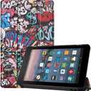 for Amazon Kindle All New Fire 7 SR043KL 7th/9th Generation Smart Cover,Ultra Slim Folio Stand Leather Case Cover with Auto Sleep/Wake Up for Kindle Fire HD7 7" (2017/2019 Release) (Graffiti)