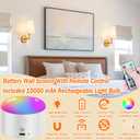 Wall Sconce Battery Operated Wall Light Fixure with Remote Control, Dimmable Battery Operated Wall Sconces Set Of Two, Indoor Wireless Wall Mounted Lamp with Rechargable Bulb For Bedroom Living Room (