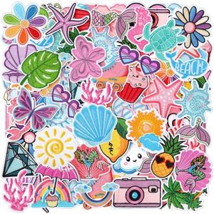 Lyrow 72 Pcs Summer Iron on Patches Hawaii Beach Embroidered Patches Cute Sea Animal Sew on Applique Decorative for Trucker Hat Backpacks Clothes, 36 Styles