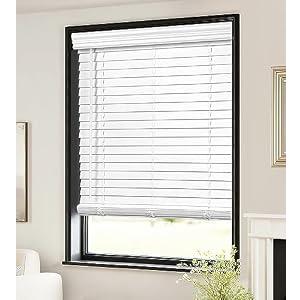 LazBlinds 2-inch Cordless Faux Wood Blinds with Royal Valance, Room Darkening Horizontal Window Blinds, Inside Mount Blinds for Windows - Fit for Window 31'' W x 48'' H - White