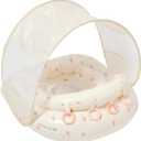 SUNNYLiFE Baby Float with Canopy UPF40 Infant Pool Float, Adjustable Fabric Seat, 4 Silicone Play Rings | 6-12 Months - Strawberry Sunshine Pink