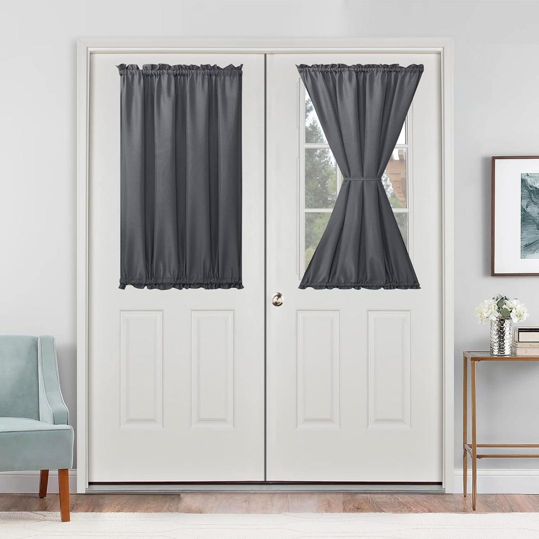 Hiasan Front French Door Curtains for Small Window, Rod Pocket Semi Sheer Short Sidelight Curtain, 1 Panel (Grey, W 24 inch x L 40 inch)