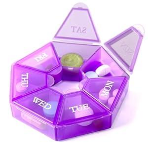 Deke Home - Small Weekly Pill Organizer, Round Pill Dispenser for Travel, Mini Pill Organizer, Compact Medicine Holder, Pill Sorters 7 Days, Portable Vitamin Container, BPA Free (Food Grade) (Black)