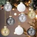Soaoo 12 Pcs 2.4 Inch Neutral Glass Christmas Ball Ornament Metallic Textured Christmas Tree Decoration Beaded Glass Ball Ornaments Xmas Hanging Decor for Home Fireplace Mantel Wall Party Decor