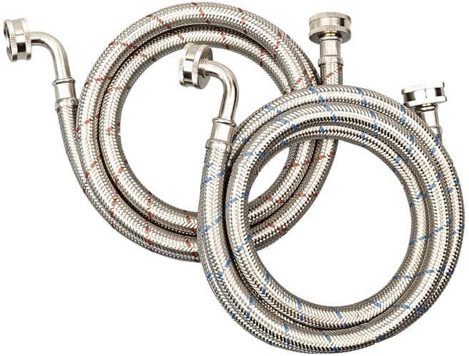 10FT Stainless Steel Washing Machine Hoses with 90 Degree Elbows,2 Pack Red and Blue Washer Hoses,Burst Proof Hot & Cold Water Connection Inlet Washer Supply Lines