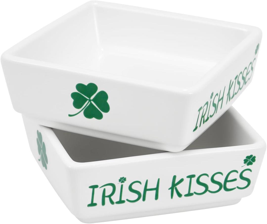 St Patricks Day Decorations-2pcs Ceramics St Patrick's Day Candy Dish-St Patrick's Candy Storage for Home Kitchen Tiered Tray Table Party Centerpieces Decor (White-green)