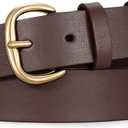 JASGOOD Women Leather Belt for Jeans Pants Gold Buckle Lady Casual Dress Waist Belt (Fit waist size 31"-35", Coffee)