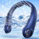 Portable Lightweight Neck Fan, 5 Speeds, Neck Support, Valentine's Gifts for Men Women, USB Rechargeable Personal Bladeless Wearable Cooling Neck Fan for Hot Flashes, Disneyland, Travel (Dark Blue)