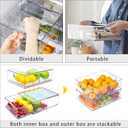 Mano Fridge Drawer Pull Out Stackable Bins with Handle Clear Refrigerator Drawers Organizer Food Storage Container Box with Dividers Plastic Produce Saver for Pantry, Cabinet, Kitchen, Clothes（4Pack) 2*3L+2*6L