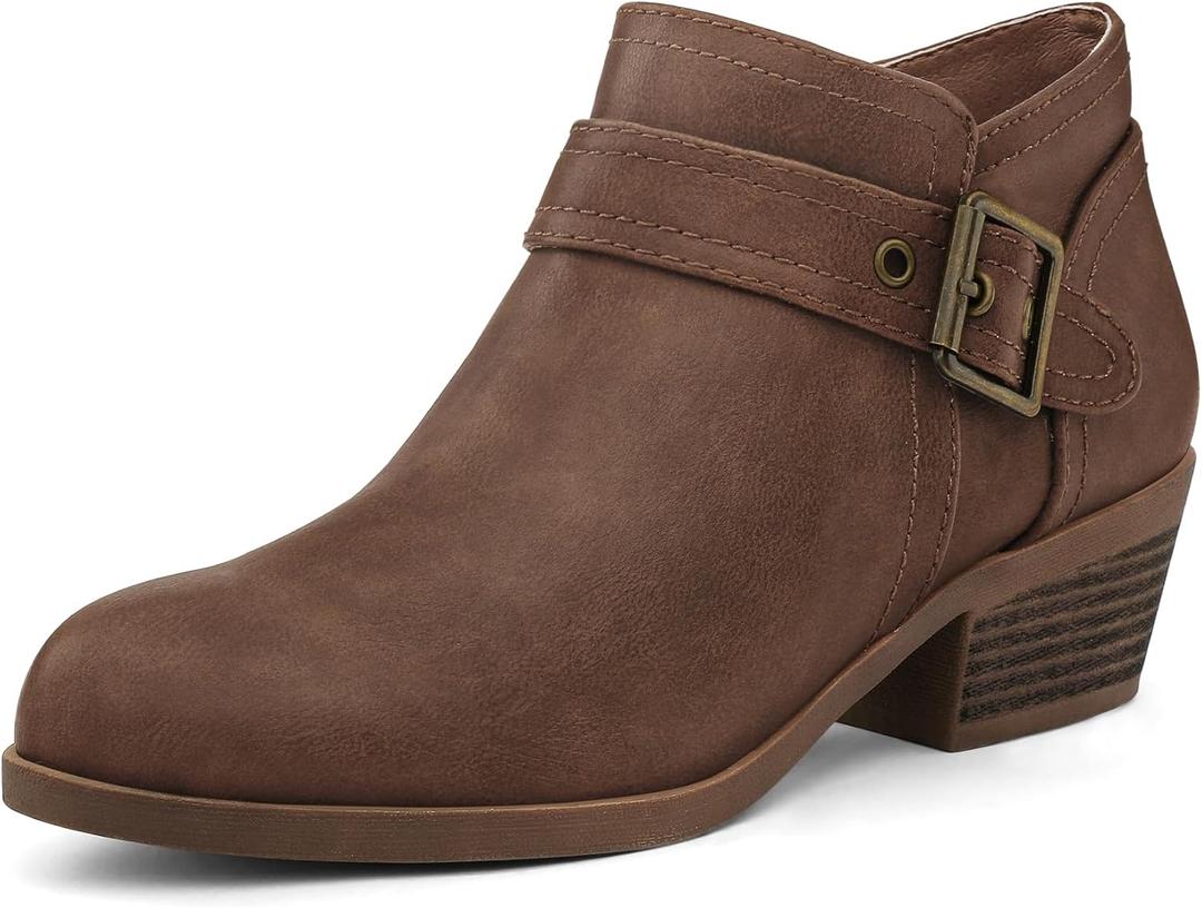 mysoft Women's Ankle Boots Low Chunky Stacked Heel Comfortable Round Toe booties with Side Zipper Shoes (6, Brown Pu)