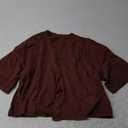 Saodimallsu Womens 3/4 Sleeve Cardigan Sweaters Button Down Crewneck Knit Cropped Tops Casual Fall Outerwear, Brown, S