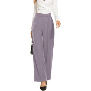 FUNYYZO Wide Leg Pants Women's High Elastic Waisted in The Back Business Work Trousers Long Straight Suit Pants (Large)