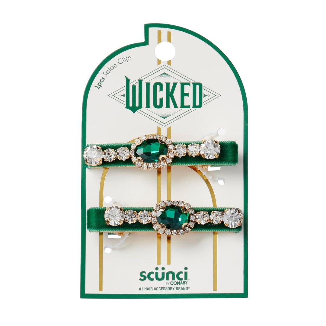 Wicked Emerald City Rhinestone Salon Clips - Hair Clips - Hair Clips for Women - Gifts for Her - Hair Accessories -Scunci by Conair - 2PK (1 Count (Pack of 1), Green)