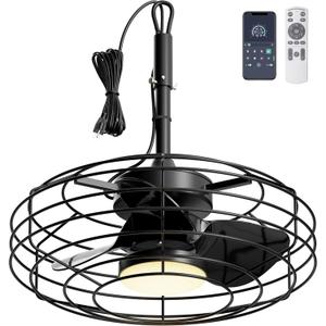Outdoor Ceiling Fans with Light for Patios, 20'' Wet Rated Gazebo Fan Remote&APP Control, Dimmable Hanging Fan with Plug in Cord for Pergola, Black