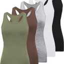 BQTQ 5 Pack Racerback Tank Tops for Women Sleeveless Workout Tank Top Ladies Undershirts Slim Fit Tanks Tops (XX-Large, Black, Gray, Whit, Coffee, Army Green)