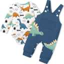 BAVADER Baby Boy Clothes Dinosaur Romper Adjustable Overalls Baby Boy's Clothing Infant Boy Clothes 2PCS Outfits Fall Winter
