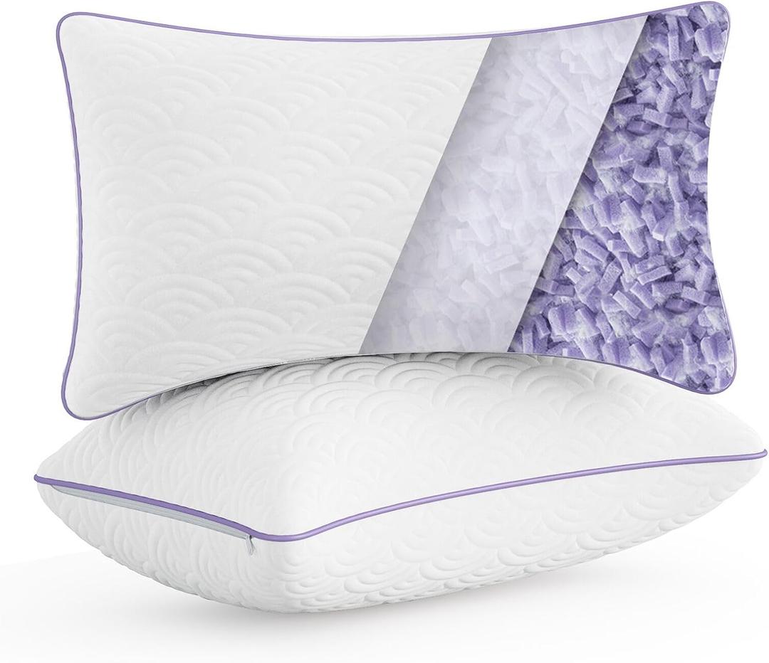 MOLCLCUY Memory Foam Pillows Standard Size Set of 2 Adjustable Cool Pillow for Side Back Stomach Sleepers Luxury with Washable Cover