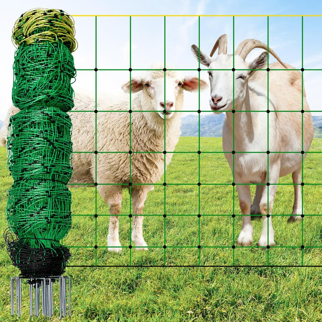 Electric Fence Netting, 42.5" H x 164'L, Electric Netting Fence for Cattle, Sheep, Goat, Hogs, Pre-Assembled, 14 Posts Double Spiked, Portable Livestock Nets Used in Backyards, Farms and Ranches