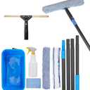 Window Cleaning Kit with Storage Bucket, Window Squeegee with 4.13ft Extension Pole, Scrubber, Spray Bottle,Duster Cloth, Squeegee with Rotating Head, Professional Window Cleaning Tools