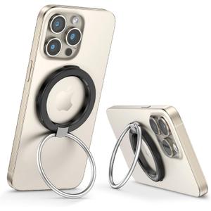 Magnetic Cell Phone Ring Holder Stand - 180 Rotating Finger Ring Kickstand, Premium Polished Metal Grip, Compatible with Magnetic Car Mounts. Ideal for iPhone 15/14-Must-Have Phone Accessory (Black)