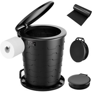 Camp Toilet for Adults, Upgraded 2nd Generation, Retractable Portable Camping Toilet with Paper Holder & Lid, Porta Potty Adjustable Height for Travel, Car, RV, Road Trip, baos portatiles para adultos