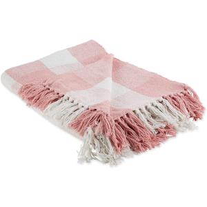 DII Buffalo Check Collection Rustic Farmhouse Throw Blanket with Tassles, 50x60, Pink/White
