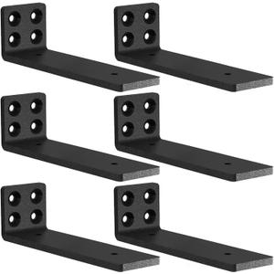 MLOQI 6 Black Pack Heavy Duty Shelf Brackets, L Brackets for Shelves, Brackets for Wood Shelve, 5mm Thick Floating Shelf Bracket Up to 50KG Capacity (8Inch)