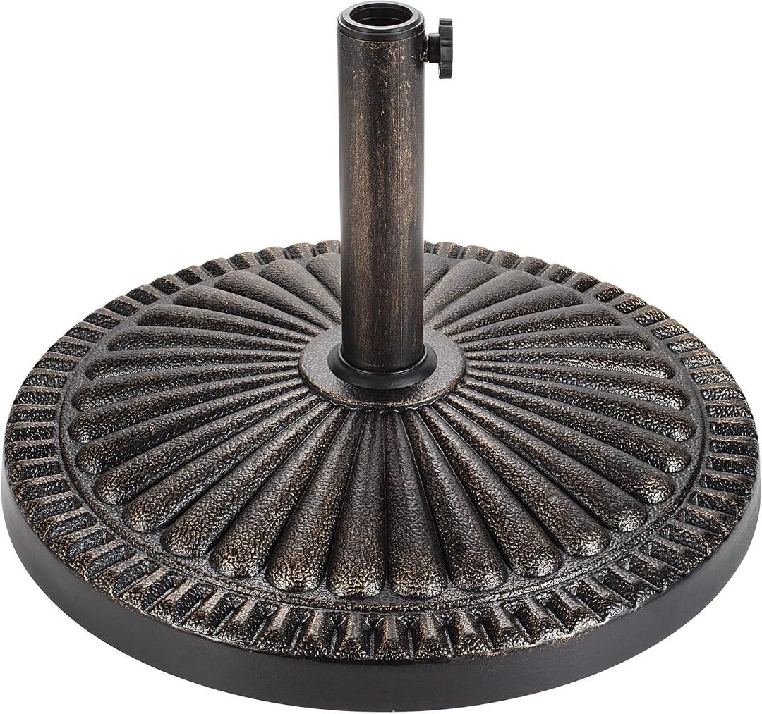 Patio Umbrella Stand - 40 lbs 20.8" Heavy Duty Outdoor Umbrella Base Stand, Market Umbrella Holder for Garden, Backyard, Pool, Beach, No Water or Sand Required, Round Bronze