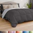 Queen Size Dark Grey & French Grey Reversible Alternative Down Comforter  Warm Lightweight Breathable Hotel Quality Bedding Set  All Season Fluffy Oversized Cooling Microfiber Duvet Insert Comforter