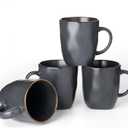 famiware Coffee Mugs Set of 4, Ocean Square 13oz Coffee Cup Set with Handle for Cocoa, Milk, Hot Chocolate, Tea, Water, Stoneware Cups for Kitchen, Microwave and Dishwasher Safe, Matte Black