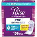 Poise Incontinence & Postpartum Pads for Bladder Leaks, 4 Drop Moderate Absorbency, Long Length, 108 Count