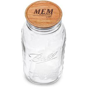 Ball Wide Mouth Mason Jar 9.9 Cup (1 Pack) With M.E.M Wooden Storage Lid for Storage, Grains, Herbs, Pasta, Coffee, Cookies