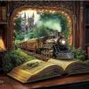 Train Forest Book Puzzle 1000 Pieces for Adults, Magic Vintage Plant Jigsaw Puzzles Castle, Fantasy Bookshelf Nature Tree Puzzles