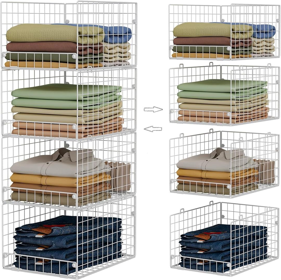 Yociyoga Stackable Closet Organizers and Storage - 4-Tier Stackable Storage Bins, Foldable Closet Shelf Organizer Basket, Clothes Organizers Shelves for Organizer System(15.7"x11.8"x34.64")